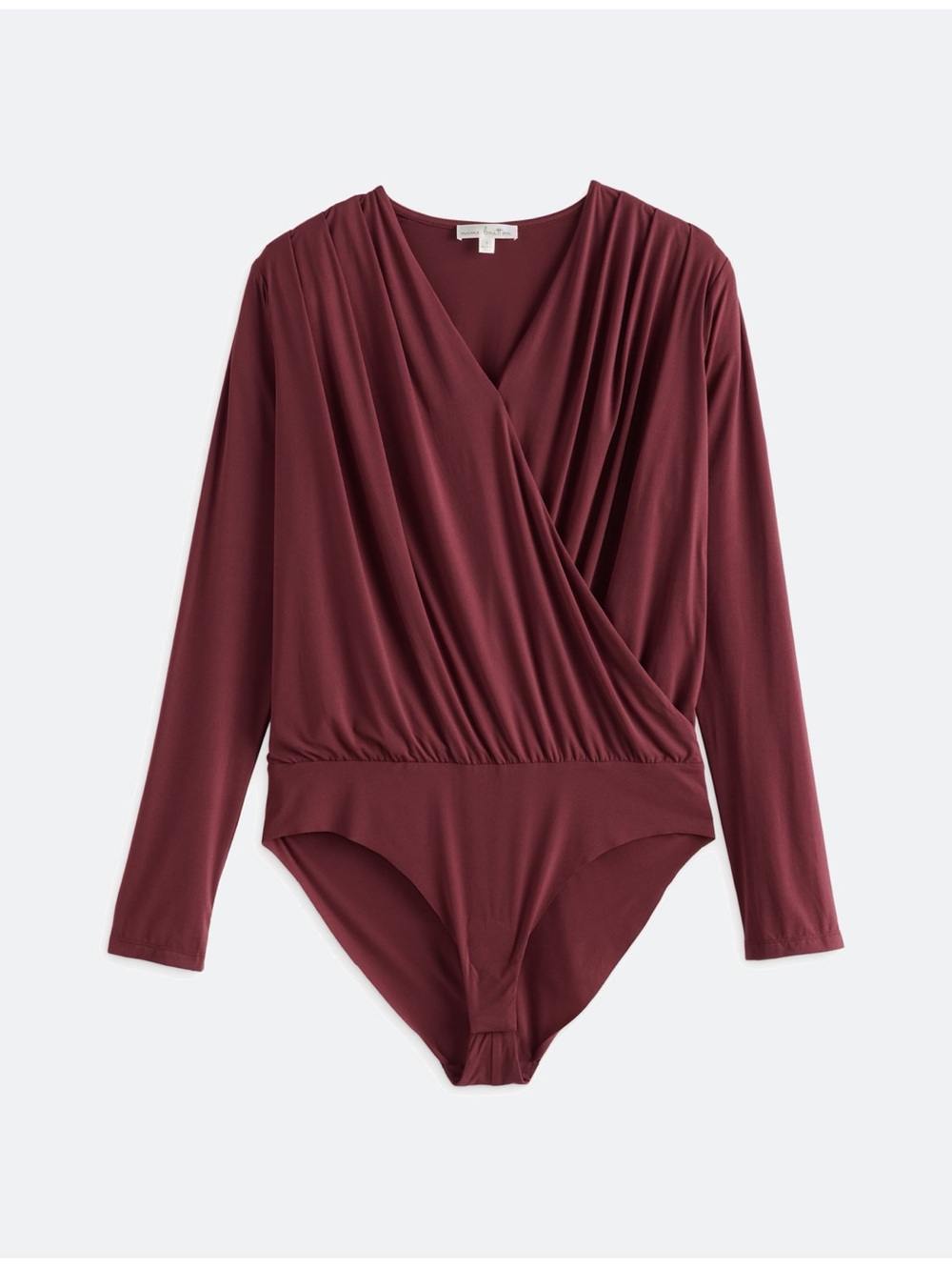 nine britton Wrap-Front Long Sleeve Bandeau Bodysuit - Burgundy🍷